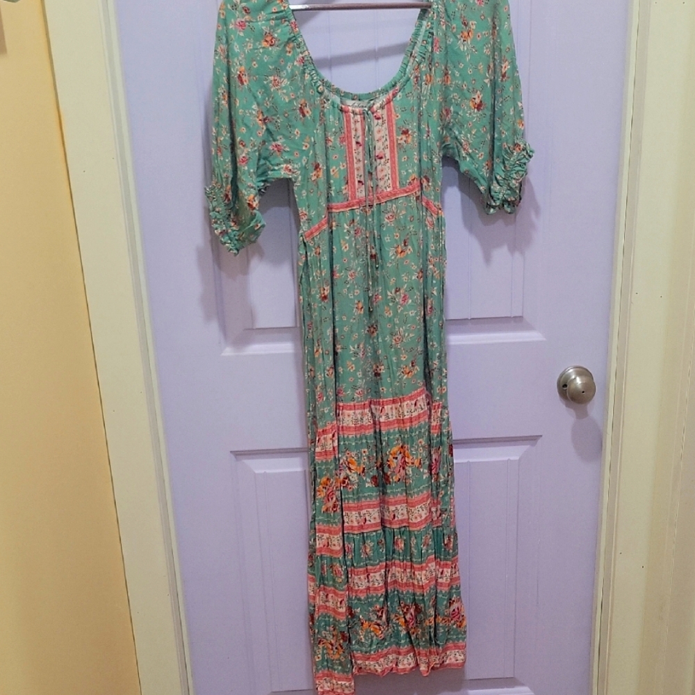 Arnhem Green and Orange Embellished Tiered Maxi Dress